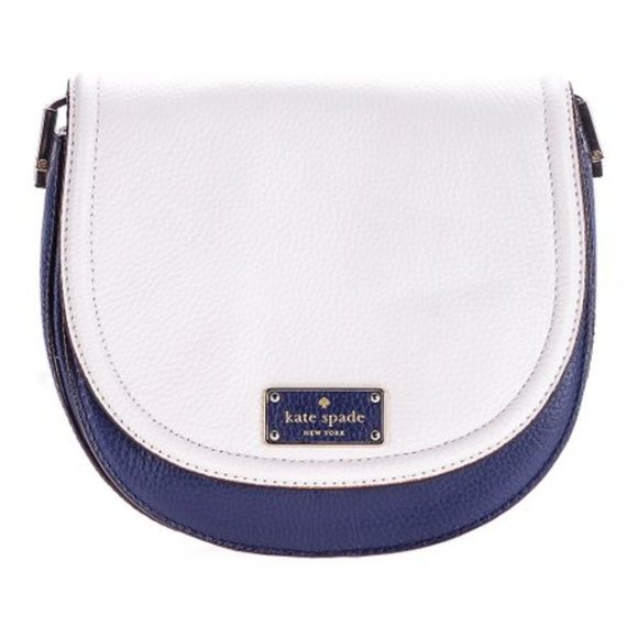 kate spade Handbags - Kate Spade Navy & Cream Lilly Oliver Street Leather Crossbody Saddle Bag NWT